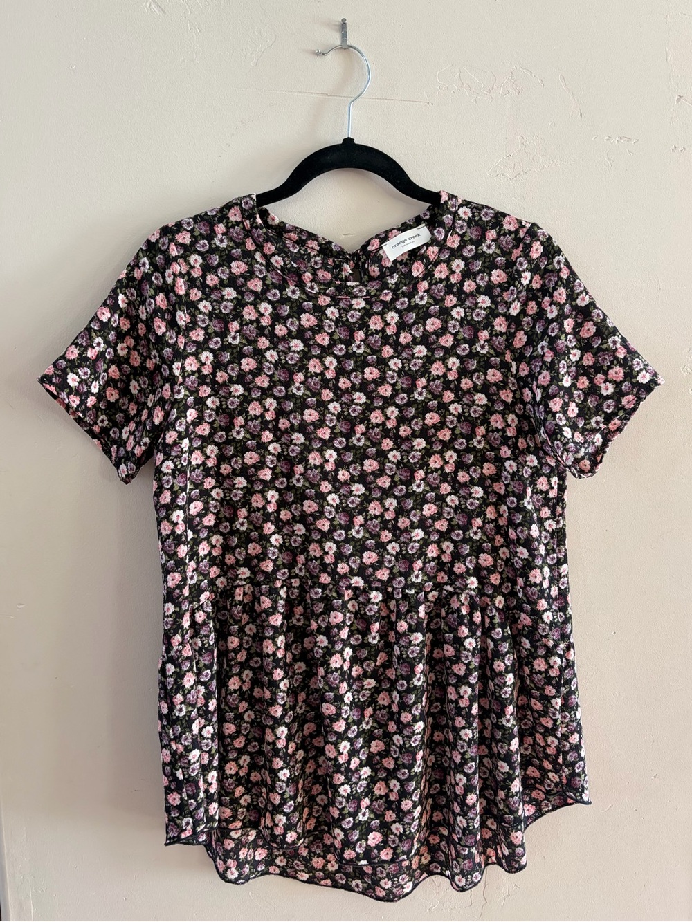 Orange Creek Black Ditsy Floral Peplum Top